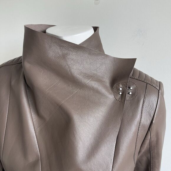 Trouve Womens Biker Chic Moto Rock Brown Soft Leather Jacket Convertibe - Medium - Picture 9 of 16